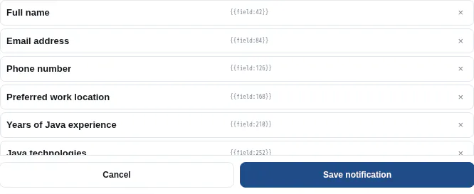 Provider-neutral field rows created by FormBeacon Insert all fields